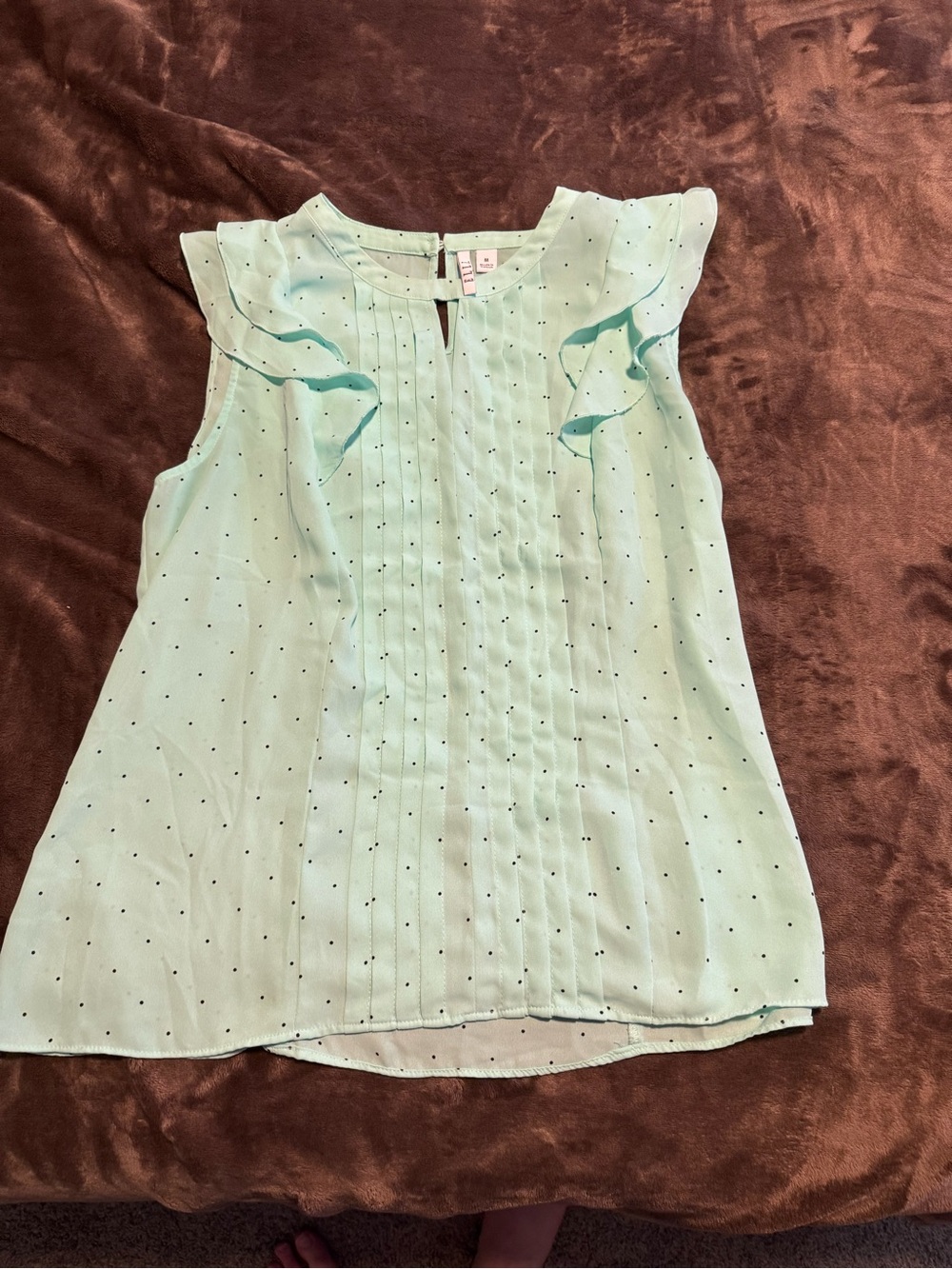 Elle Mint Green Polka Dot Pleated Blouse